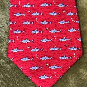Tommy Hilfiger Red Shark Fish Pattern 100% Silk Tie Fun Novelty Heritage NWOT